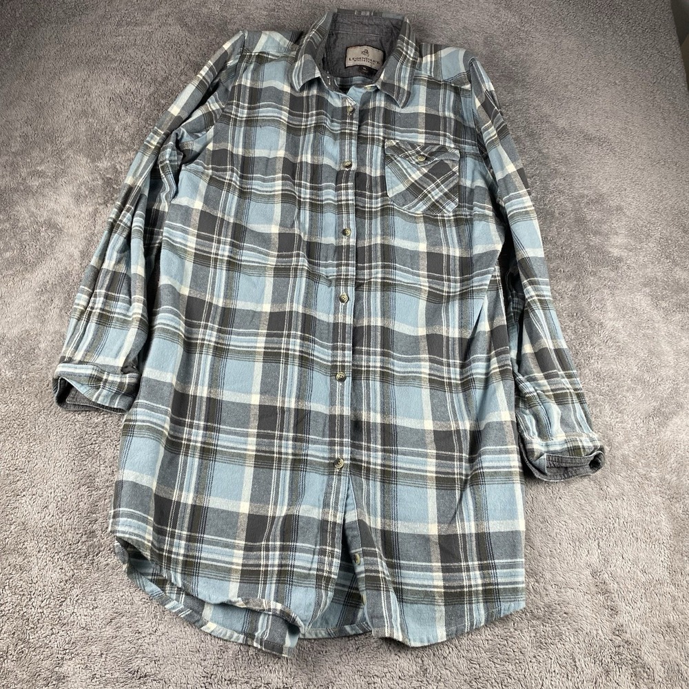 Legendary Whitetails Flannel Shirt Womens XL Blue Plaid Western Cotton